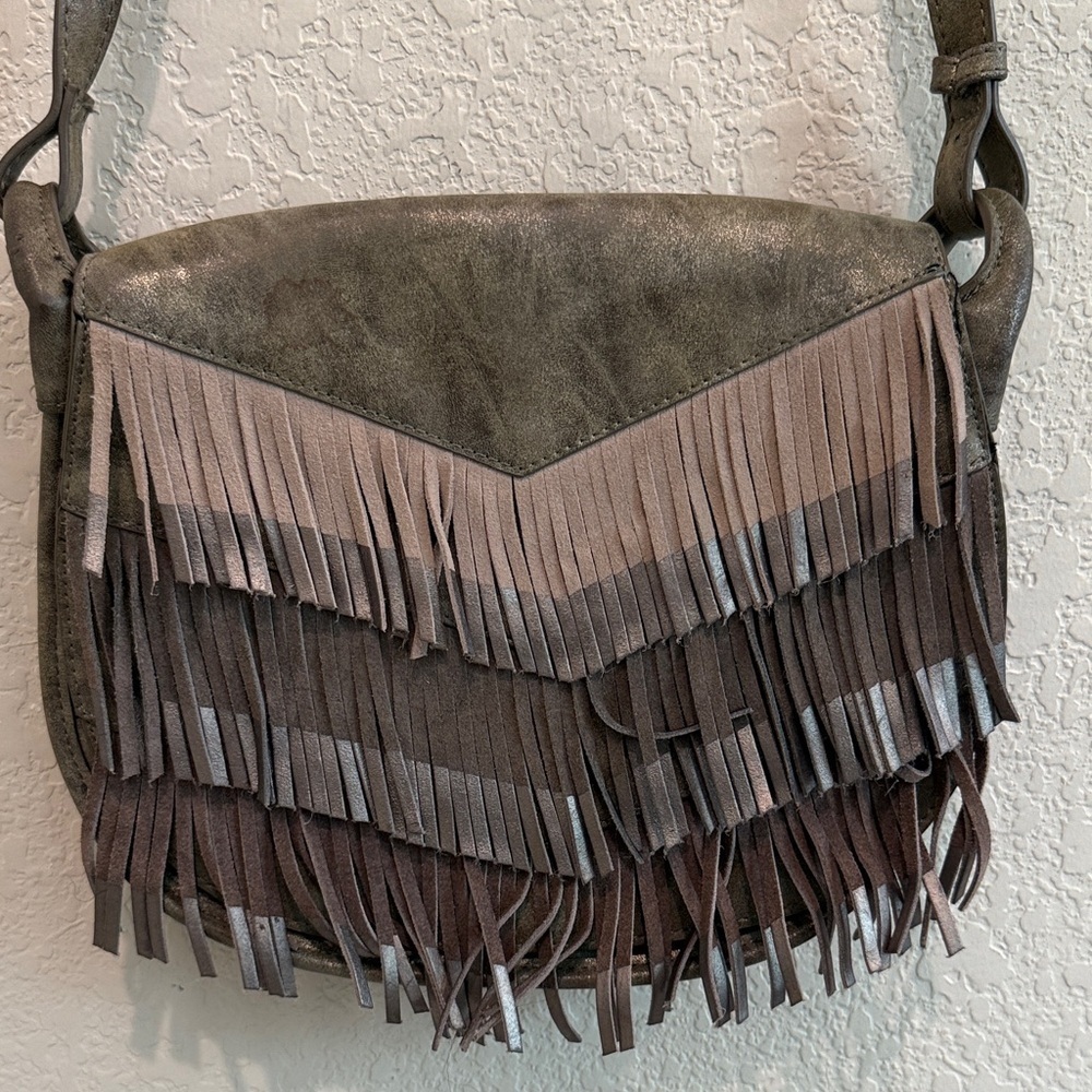 Leather Crossbody Bag - Brown and Gray